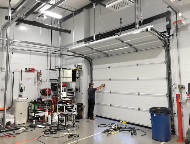 San Gabriel Garage Door Repair certified technician performing commercial door repair at a San Gabriel business facility