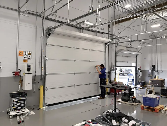Commercial garage door repair being performed by San Gabriel Garage Door Repair expert in San Gabriel