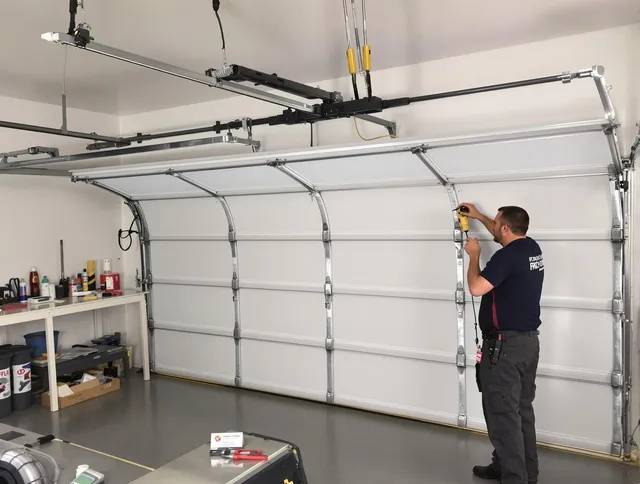 San Gabriel Garage Door Repair certified technician performing overhead door system repair in San Gabriel